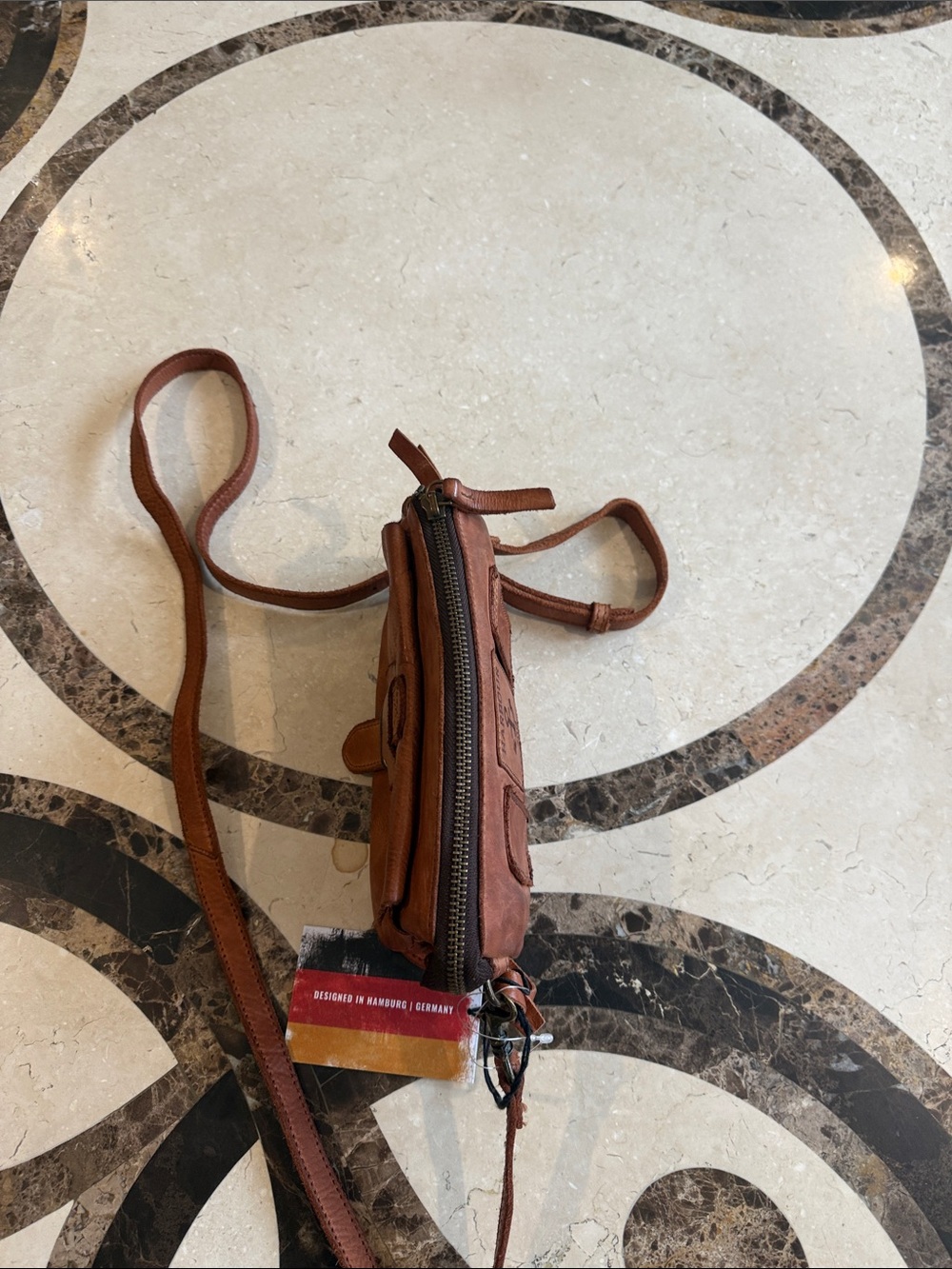 Women’s Crossbody Bag in Cognac Brown with Anchor Charm - Picture 3 of 4